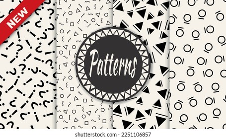Set of memphis style seamless patterns. Abstract graphic design memphis pattern. Seamless memphis style background pattern.