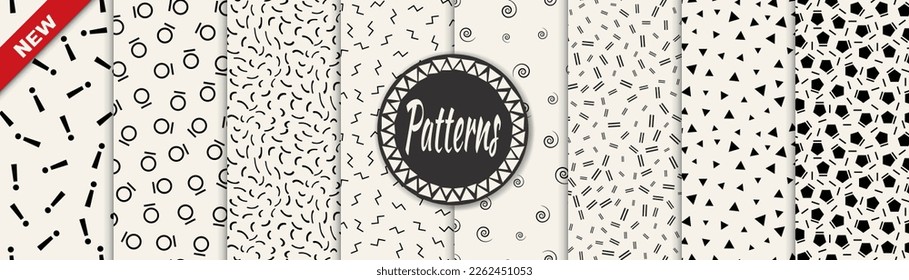 Set of memphis style seamless patterns. Abstract graphic design memphis pattern. Seamless memphis style background pattern.