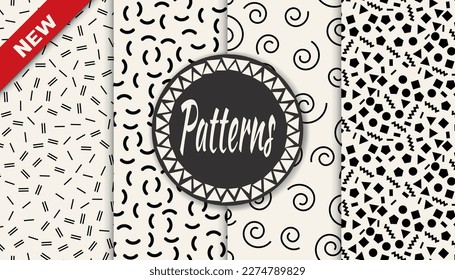 Set of memphis style seamless patterns. Abstract graphic design memphis pattern. Seamless memphis style background pattern.