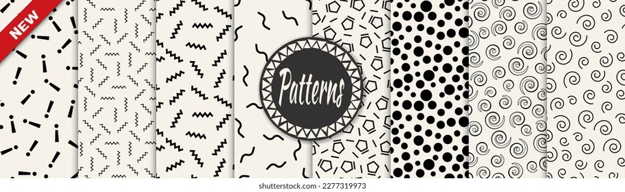 Set of memphis style seamless patterns. Abstract graphic design memphis pattern. Seamless memphis style background pattern.