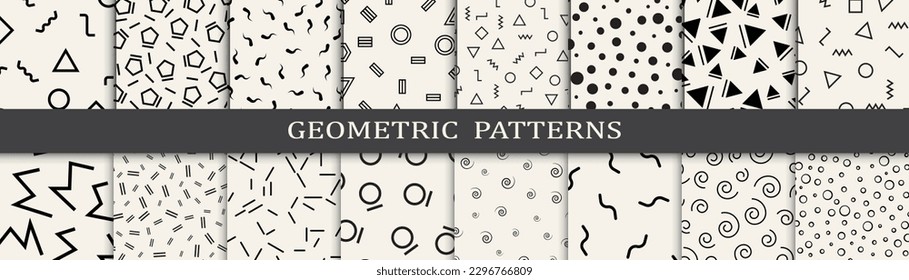 Set of memphis style seamless patterns. Abstract graphic design memphis pattern. Seamless memphis style background pattern.