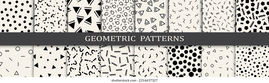 Set of memphis style seamless patterns. Abstract graphic design memphis pattern. Seamless memphis style background pattern.