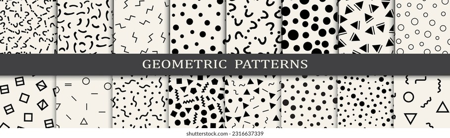 Set of memphis style seamless patterns. Abstract graphic design memphis pattern. Seamless memphis style background pattern.