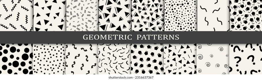 Set of memphis style seamless patterns. Abstract graphic design memphis pattern. Seamless memphis style background pattern.