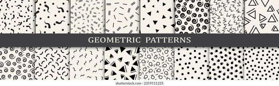 Set of memphis style seamless patterns. Abstract graphic design memphis pattern. Seamless memphis style background pattern.