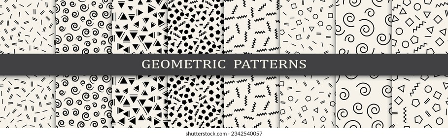Set of memphis style seamless patterns. Abstract graphic design memphis pattern. Seamless memphis style background pattern.