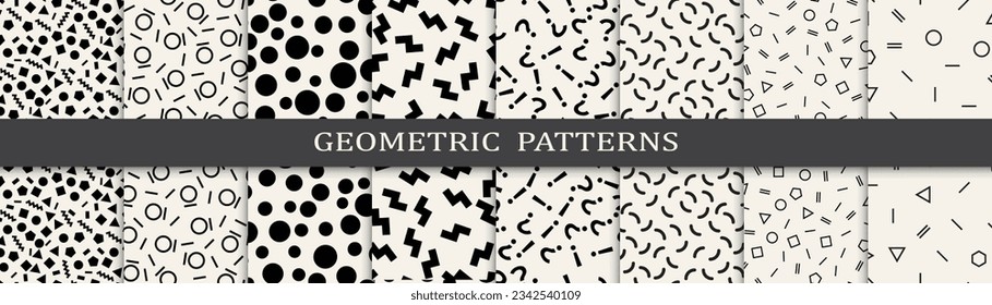 Set of memphis style seamless patterns. Abstract graphic design memphis pattern. Seamless memphis style background pattern.