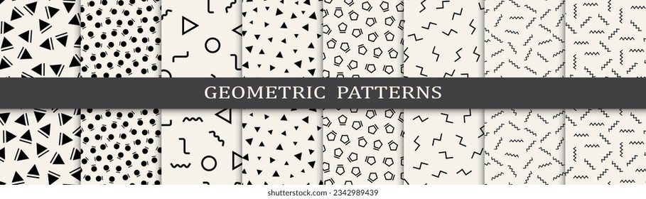 Set of memphis style seamless patterns. Abstract graphic design memphis pattern. Seamless memphis style background pattern.