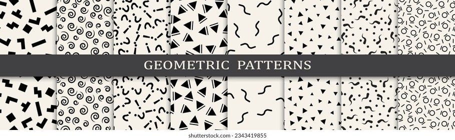 Set of memphis style seamless patterns. Abstract graphic design memphis pattern. Seamless memphis style background pattern.