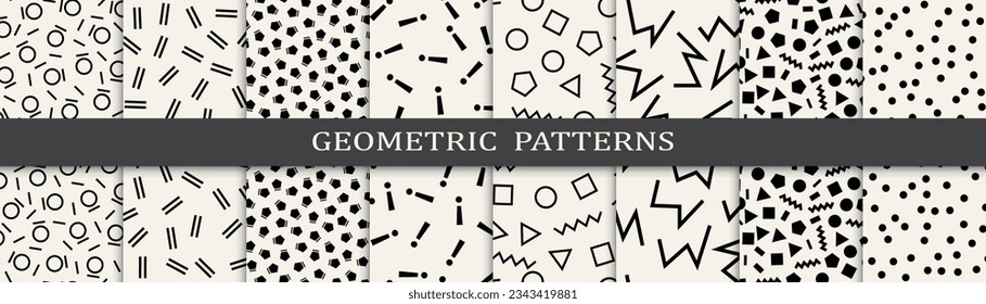 Set of memphis style seamless patterns. Abstract graphic design memphis pattern. Seamless memphis style background pattern.