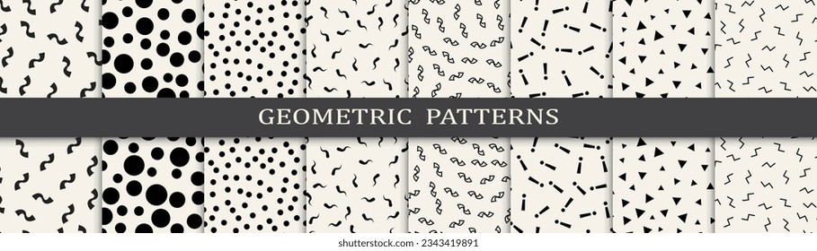 Set of memphis style seamless patterns. Abstract graphic design memphis pattern. Seamless memphis style background pattern.