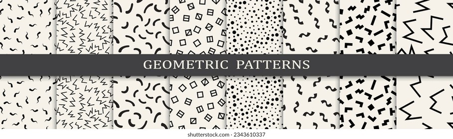 Set of memphis style seamless patterns. Abstract graphic design memphis pattern. Seamless memphis style background pattern.