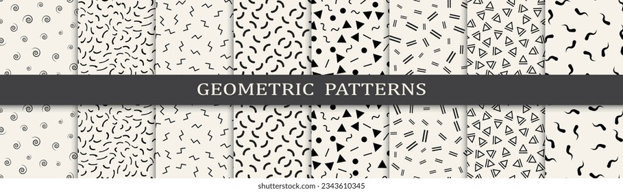 Set of memphis style seamless patterns. Abstract graphic design memphis pattern. Seamless memphis style background pattern.