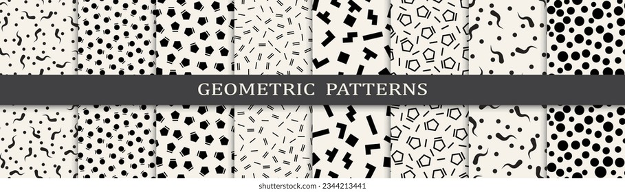 Set of memphis style seamless patterns. Abstract graphic design memphis pattern. Seamless memphis style background pattern.