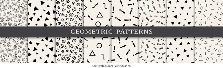 Set of memphis style seamless patterns. Abstract graphic design memphis pattern. Seamless memphis style background pattern.