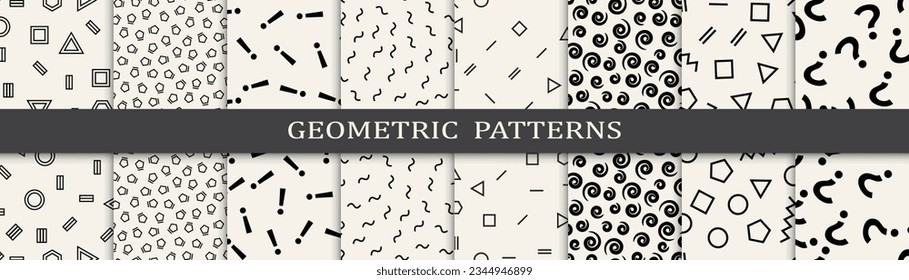 Set of memphis style seamless patterns. Abstract graphic design memphis pattern. Seamless memphis style background pattern.