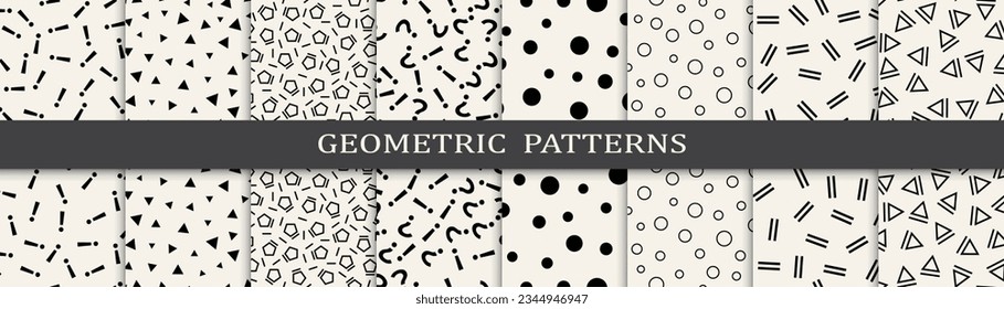 Set of memphis style seamless patterns. Abstract graphic design memphis pattern. Seamless memphis style background pattern.