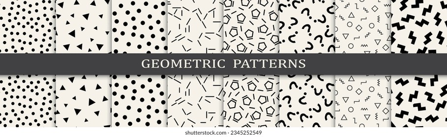 Set of memphis style seamless patterns. Abstract graphic design memphis pattern. Seamless memphis style background pattern.