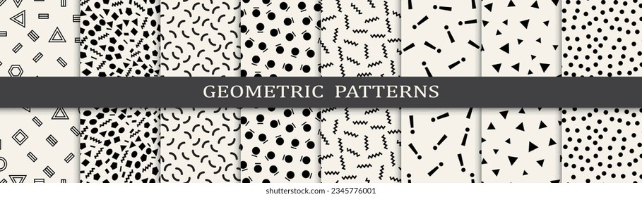 Set of memphis style seamless patterns. Abstract graphic design memphis pattern. Seamless memphis style background pattern.