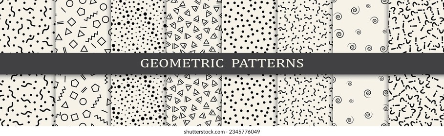 Set of memphis style seamless patterns. Abstract graphic design memphis pattern. Seamless memphis style background pattern.