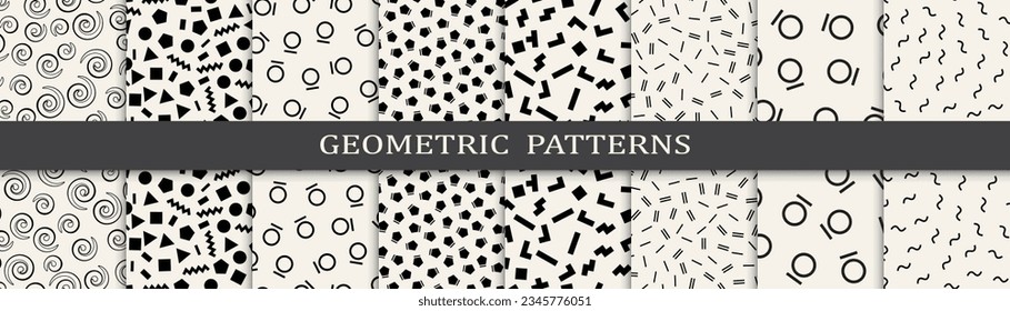 Set of memphis style seamless patterns. Abstract graphic design memphis pattern. Seamless memphis style background pattern.