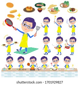 A set of men about cooking.There are actions that are cooking in various ways in the kitchen.It's vector art so it's easy to edit.
