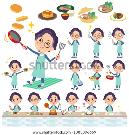 A set of men about cooking.There are actions that are cooking in various ways in the kitchen.It's vector art so it's easy to edit.