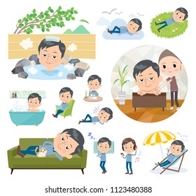 A set of men about relaxing.There are actions such as vacation and stress relief.It's vector art so it's easy to edit.