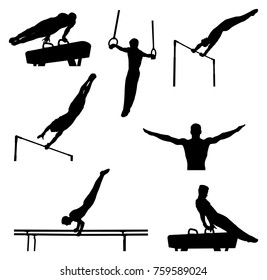 set men athletes gymnasts in artistic gymnastics silhouette