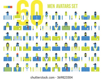 Set of men avatars line flat icons