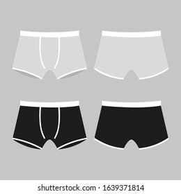 Set of men сolored boxer shorts. Man underwear. Front and back views of men's underwear. Shorts. Kids clothes. Vector illustration