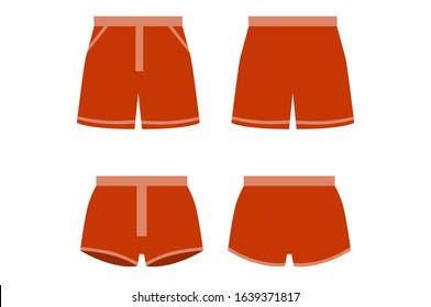 Set of men сolored boxer shorts. Man underwear. Front and back views of men's underwear. Shorts. Kids clothes. Vector illustration