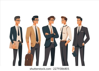 Set of men in business suits. Vector illustration in cartoon style.