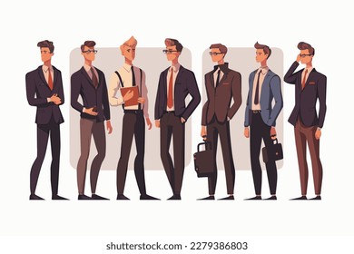 Conjunto de hombres en trajes de negocios. Ilustración vectorial al estilo de las caricaturas.