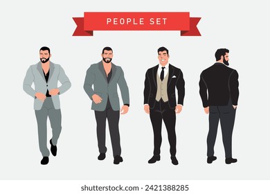 Set of men in business suits. Vector illustration in flat style.