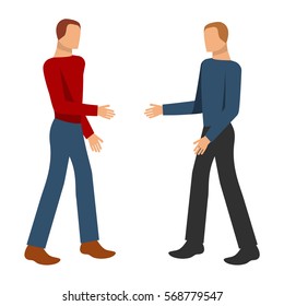 Set men Cartoon character the flat style vector infographic illustration.The men welcoming each other. Portrait of cheerful business man over white background.    