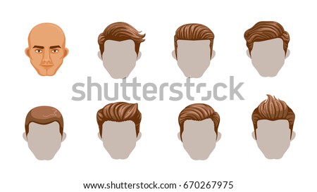 Set Men Cartoon Hairstyles Collection Fashionable Stock 