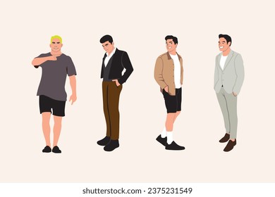 Set of men in casual clothes. Vector illustration in flat style.