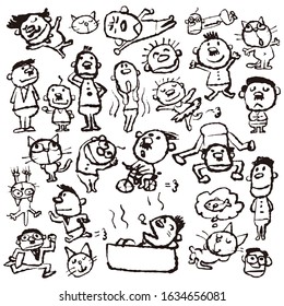Set of men and cats with various poses and face expressions