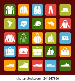 Set of men clothing silhouette male clothing garments. men's clothes and accessories icons 