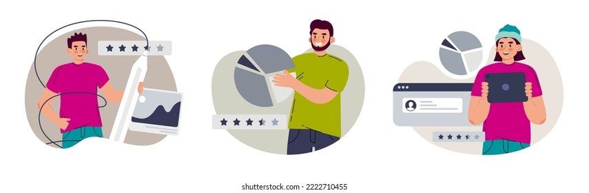 Set men are designers of mobile applications and websites. Ui ux designer arrangement interface elements. Vector illustration flat style