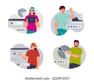 Set men are designers of mobile applications and websites. Ui ux designer arrangement interface elements. Vector illustration flat style