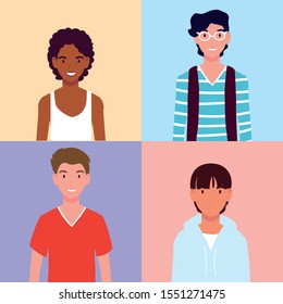 set of men with different poses vector illustration design