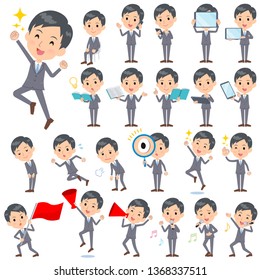 A set of men with digital equipment such as smartphones.There are actions that express emotions.It's vector art so it's easy to edit.
