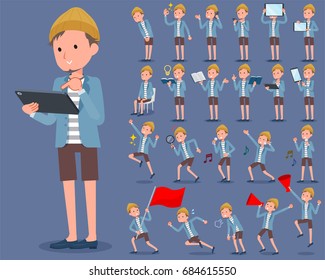 A set of men with digital equipment such as smartphones.
There are actions that express emotions.
It's vector art so it's easy to edit.