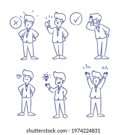 Set of men in emotions and expressions such as emotional, right, wrong, sad, happy, thoughtful, glad. Vector illustration flat design