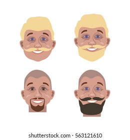 Set of men faces with different hairstyles, beards and mustaches