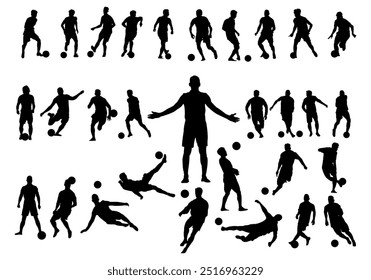 Set of Men Football Soccer Players Futbol Silhouette