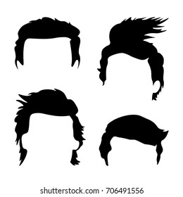 Set of Men Hair Styles. Vector Illustration.  Hair Templates, Silhouette, Face Editorial, Face Filler