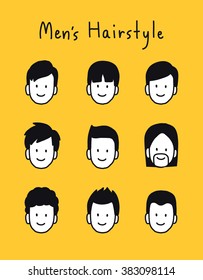 Set of men hairstyle hand draw, minimal vector illustration.